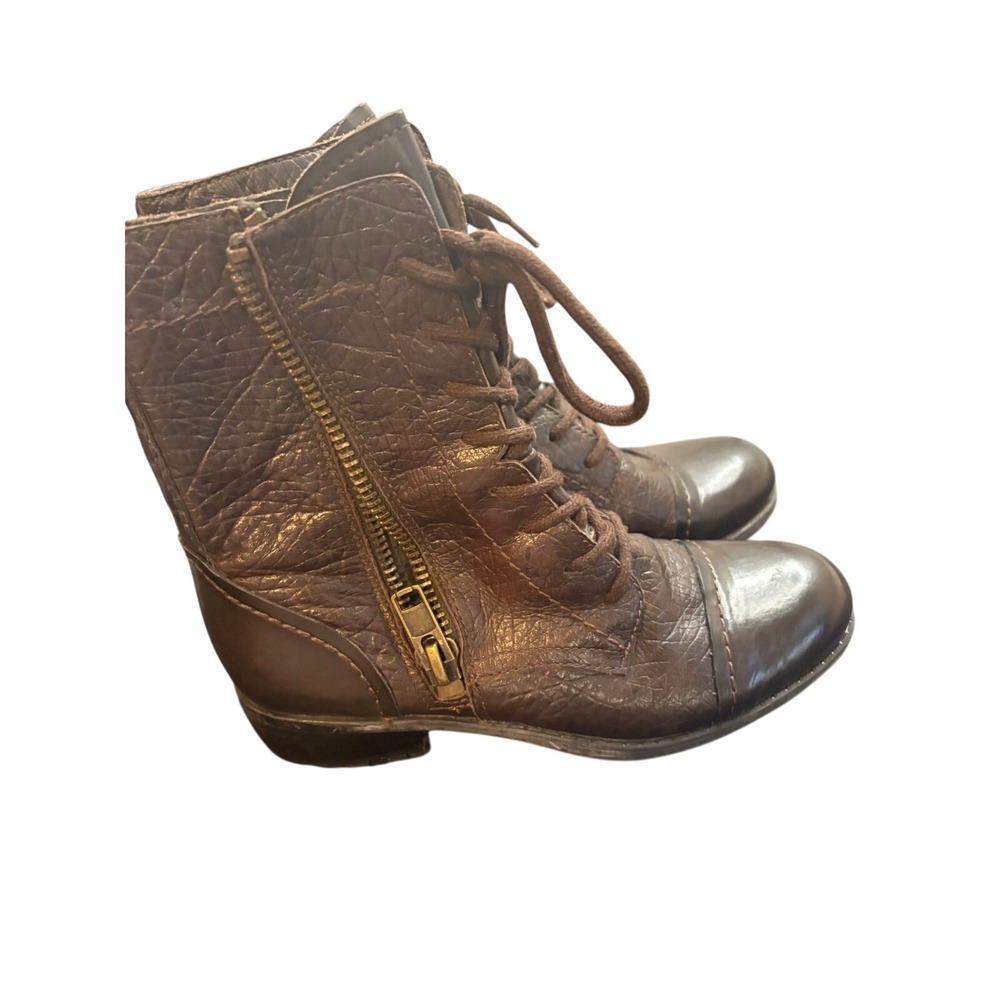 Franco Sarto Womens Dark Brown Leather Lace Up Zip Combat Ankle‎ Boots Size 7M